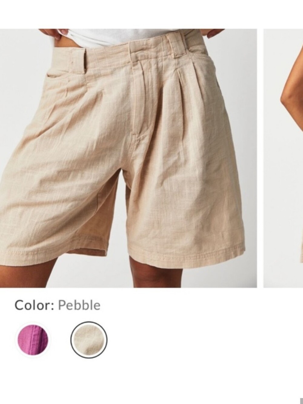 Free People Say So Trouser Shorts Womens Beige 100% Cotton Pleated Relaxed, sz 8